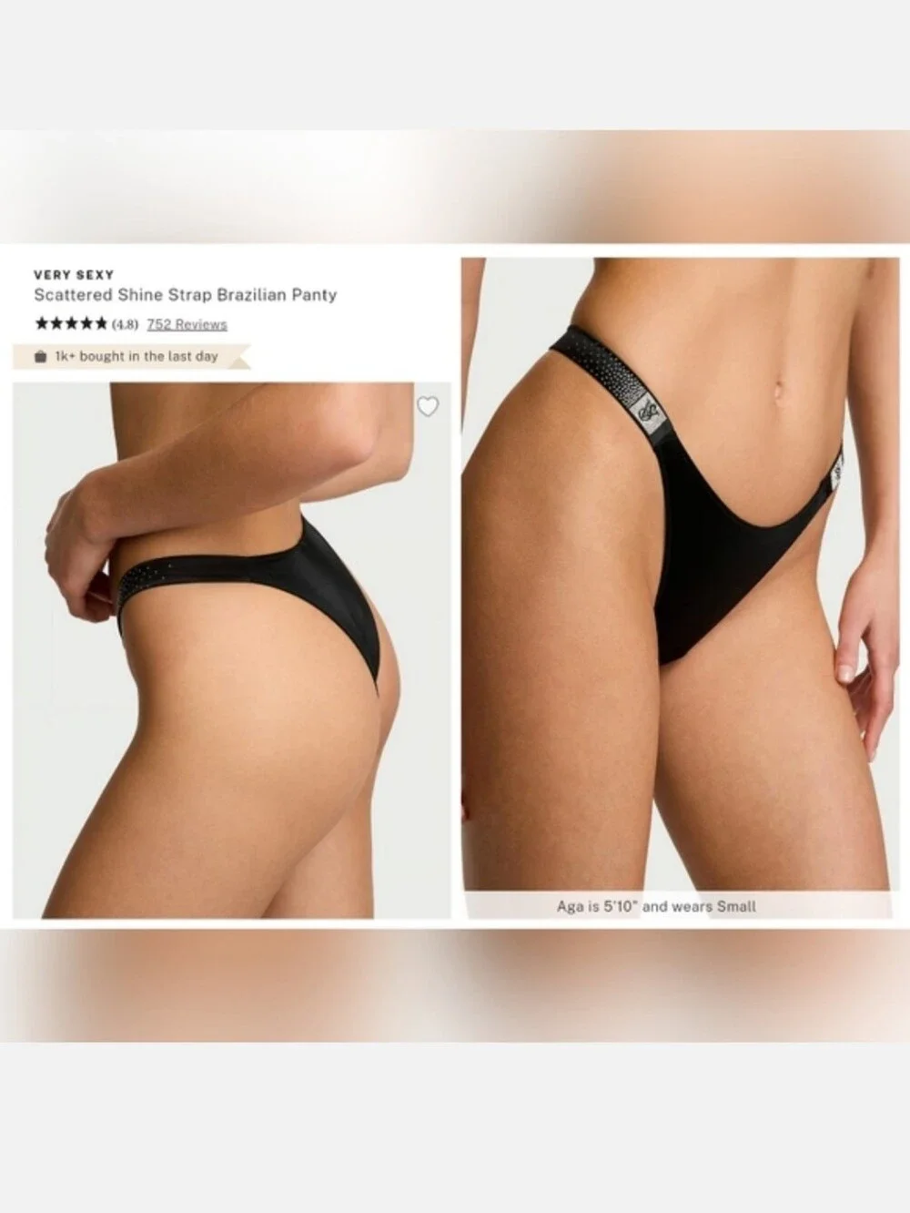 Victoria's Secret Very Sexy Scattered Shine Strap Brazilian Panty MEDIUM BLACK